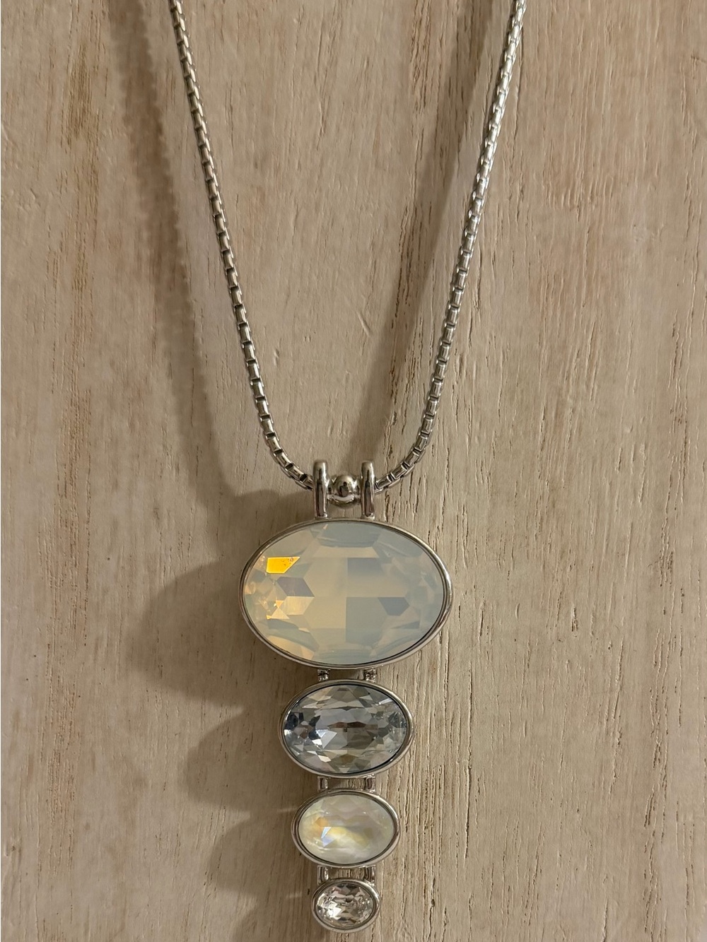Touchstone Crystal Silver-Tone Pendant with Opalescent and Clear Stones